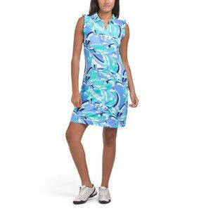 G LIFESTYLE Peri Upf 50 Short Sleeve Polo Mini Dress With Gold Tone Buttons